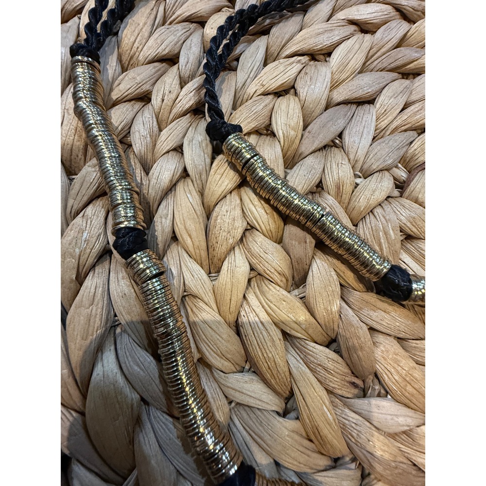 Chicos Gold Tone Disc Knotted Cord Statement Necklace Black Braided Adjustable - Picture 3 of 6